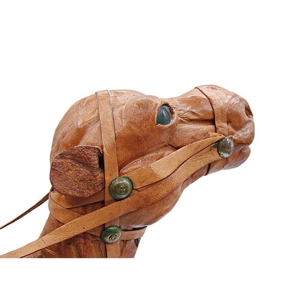 Leather Wrapped Camel Figurine 14" Dromedary Statue 1970s Vintage Brown Detailed - Picture 9 of 12
